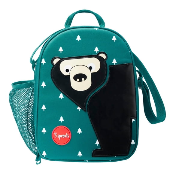 3 Sprouts Insulated Lunch Bag for Kids - Reusable Tote with Shoulder Strap, Handle and Pockets, Bear