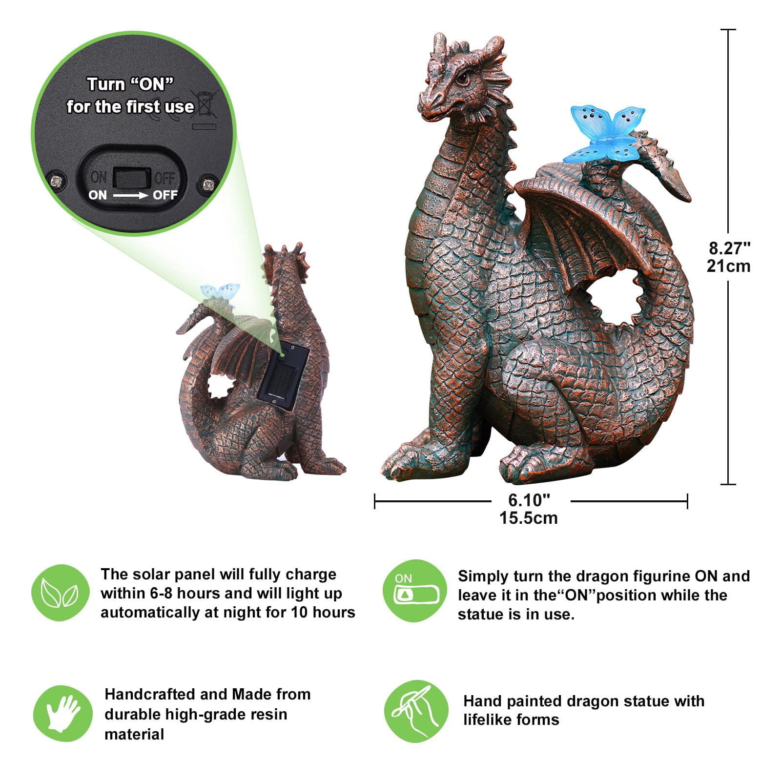 Solar Dragon Outdoor Statues For Garden: Outside Decor With Butterfly Clearance Yard Art Lawn Ornaments Porch Patio Balcony Home House Mom Grandma Women