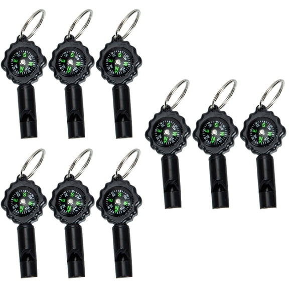 Set of 3 Whistle with Compass Hiking Survival Tools Carabiner Keychain Man Black