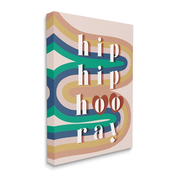 Stupell Industries Hip Hip Hooray Cheer Vintage Typography Abstract Rainbow Inspirational Painting Gallery Wrapped Canvas Print Wall Art, 16 x 20