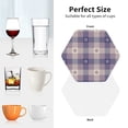 thumbnail image 6 of Zufioo Purple Floral Gingham Check Plaid Print Leather Coaster Set, Decorative PVC Coasters 4-pack - Scald and Stain-resistant, Suitable for Home, Cafes, Restaurants-Hexagon, 6 of 6