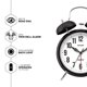 thumbnail image 4 of Reloj despertador analógico de cuarzo SHARP Twin Bell, negro, alarma fuerte, funciona con pilas, 4 of 6