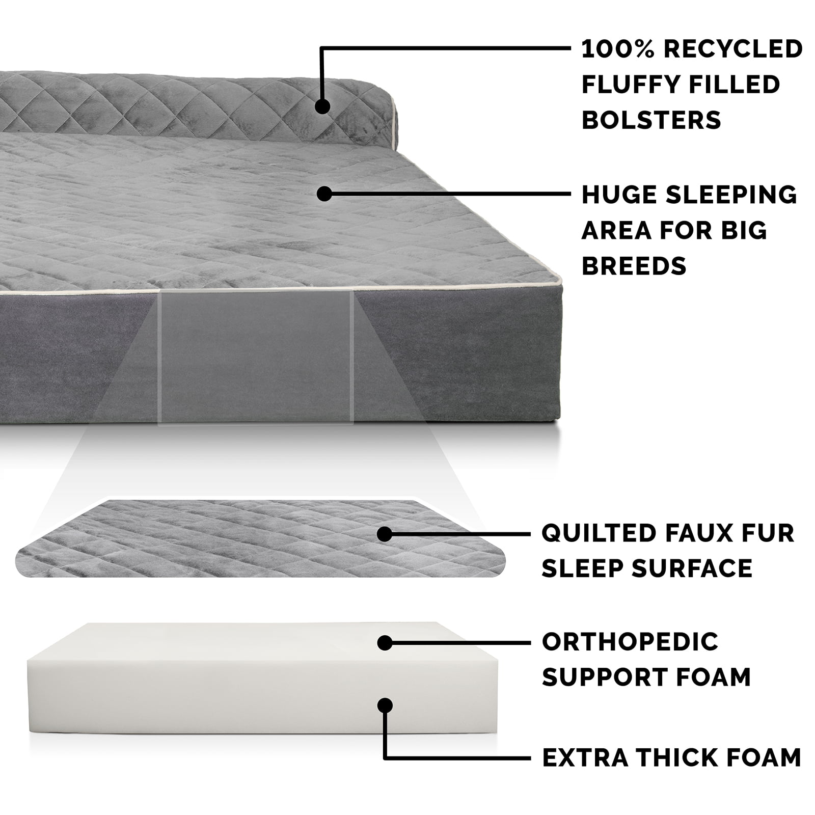 Furhaven 3XL Orthopedic Dog Bed Goliath Quilted Faux Fur Velvet Chaise w  Removable Washable Cover Gray 3XL 並行輸入品 通販