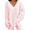 thumbnail image 3 of Cilcicy Women V-Neck Casual Daily Homewear Warm Top And Elastic Waist Pants Two-piece Suit, 3 of 4