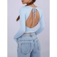 thumbnail image 2 of Liacowi Women's Solid Color Cropped Tops Long Sleeve Boat Neck Backless Tie-Up T-shirt Clubwear, 2 of 3