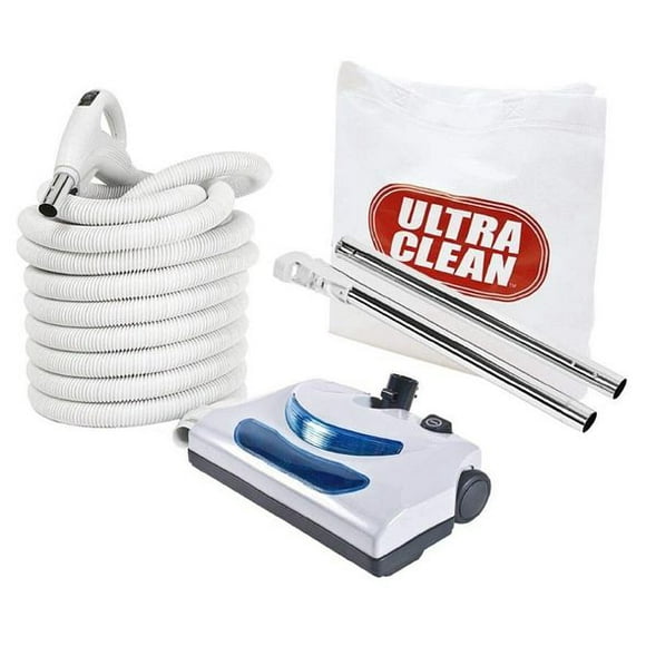 ULTRA CLEAN Central Vacuum Electric Attachment Kit - Dual Voltage 24V / 110V Hose with 3-Way on/Off Switch Handle- Electric Power Nozzle - Set of Chromed Wands (35 Ft White Direct Connect)