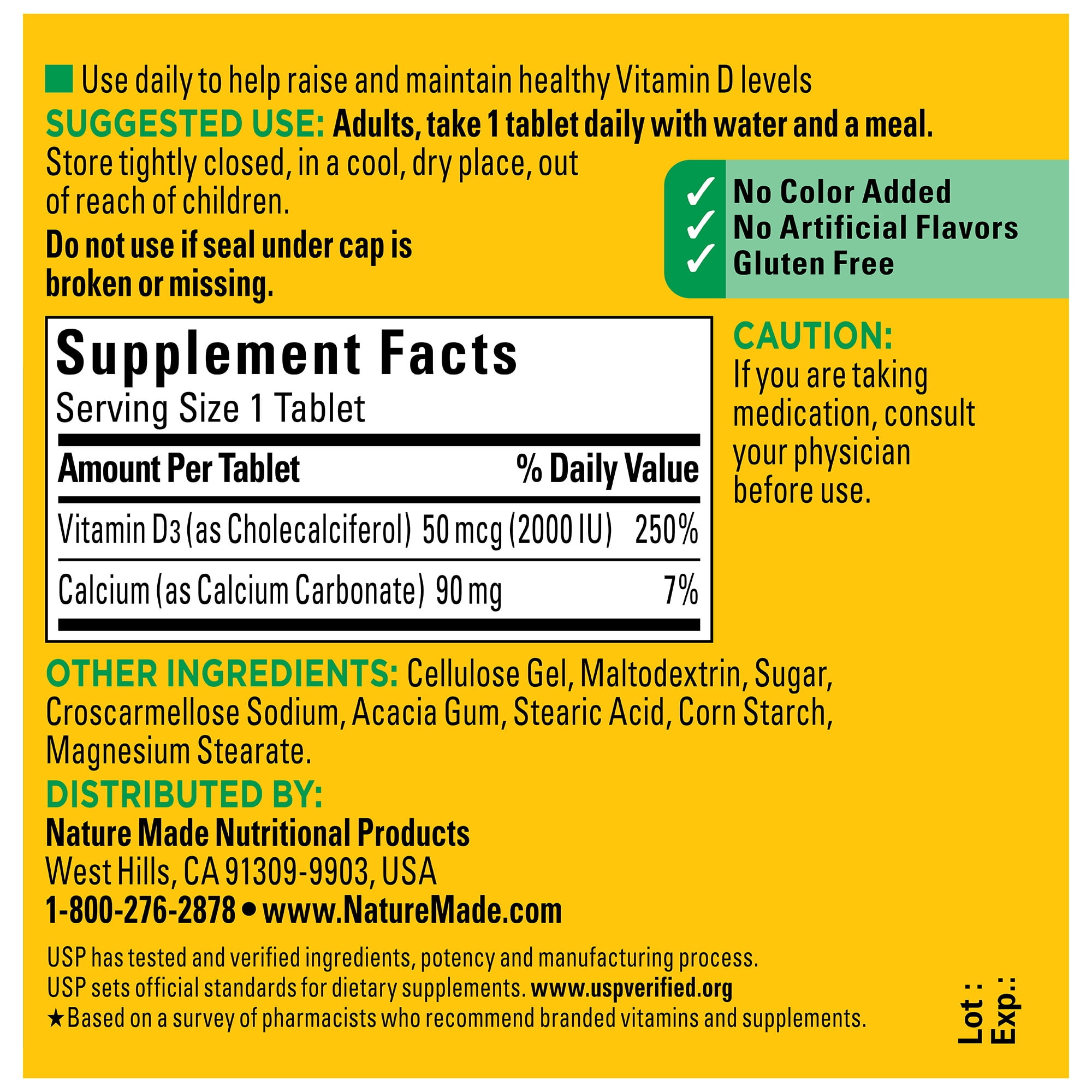 Nature Made Vitamin D3 2000 IU (50 mcg) Tablets, Vitamin D Supplement for Bone and Immune Health Support, 100 Count