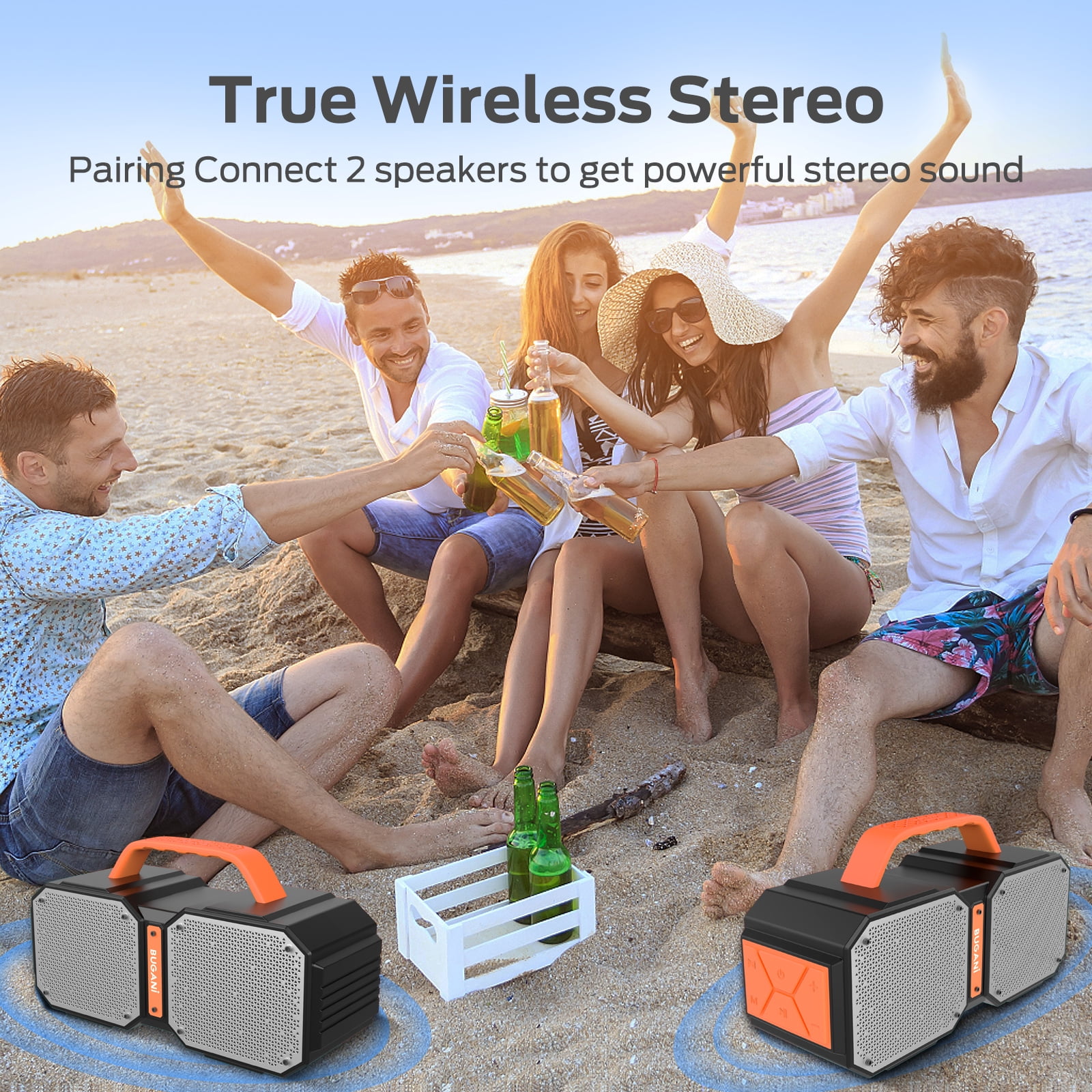 Bluetooth Speaker, BUGANI M83 IPX6 Waterproof Portable Large Bluetooth Speaker,Bluetooth 5.2,50W Big Power, 24H Playtime,Suitable for Family Gatherings and Outdoor Bluetooth Speakers