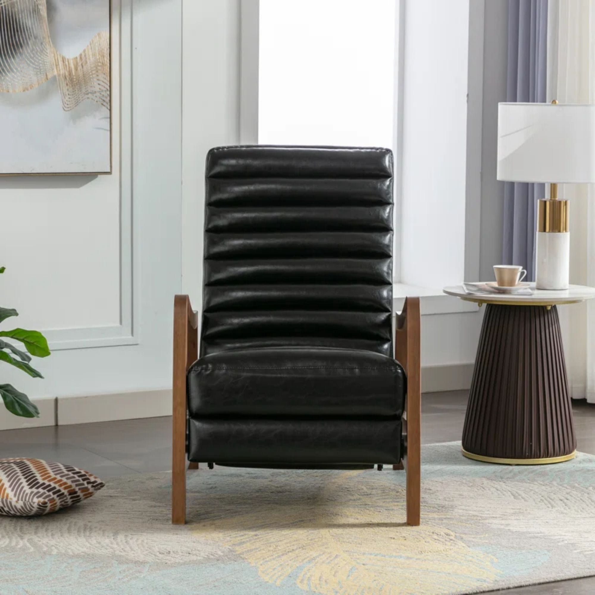 Bestier 26" Luxurious Oil Wax Leather Recliner for Adult, Upholstered Push Back Lounge Chair with Parawood Frame,  Footrest