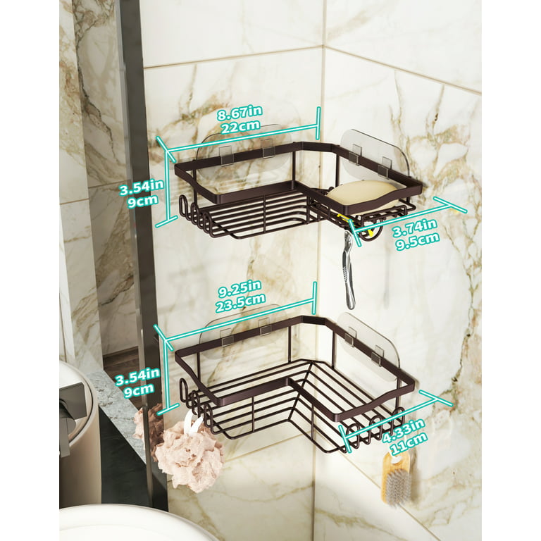 HapiRm Corner Shower Caddy with Shampoo Holder, 2-Pack Shower Organizer  Shower Storage Shelf with 11 Hooks, No Drilling Rust Proof Stainless Steel Shower  Basket Shelves with 6 Pack Adhesives.(Bronze) 