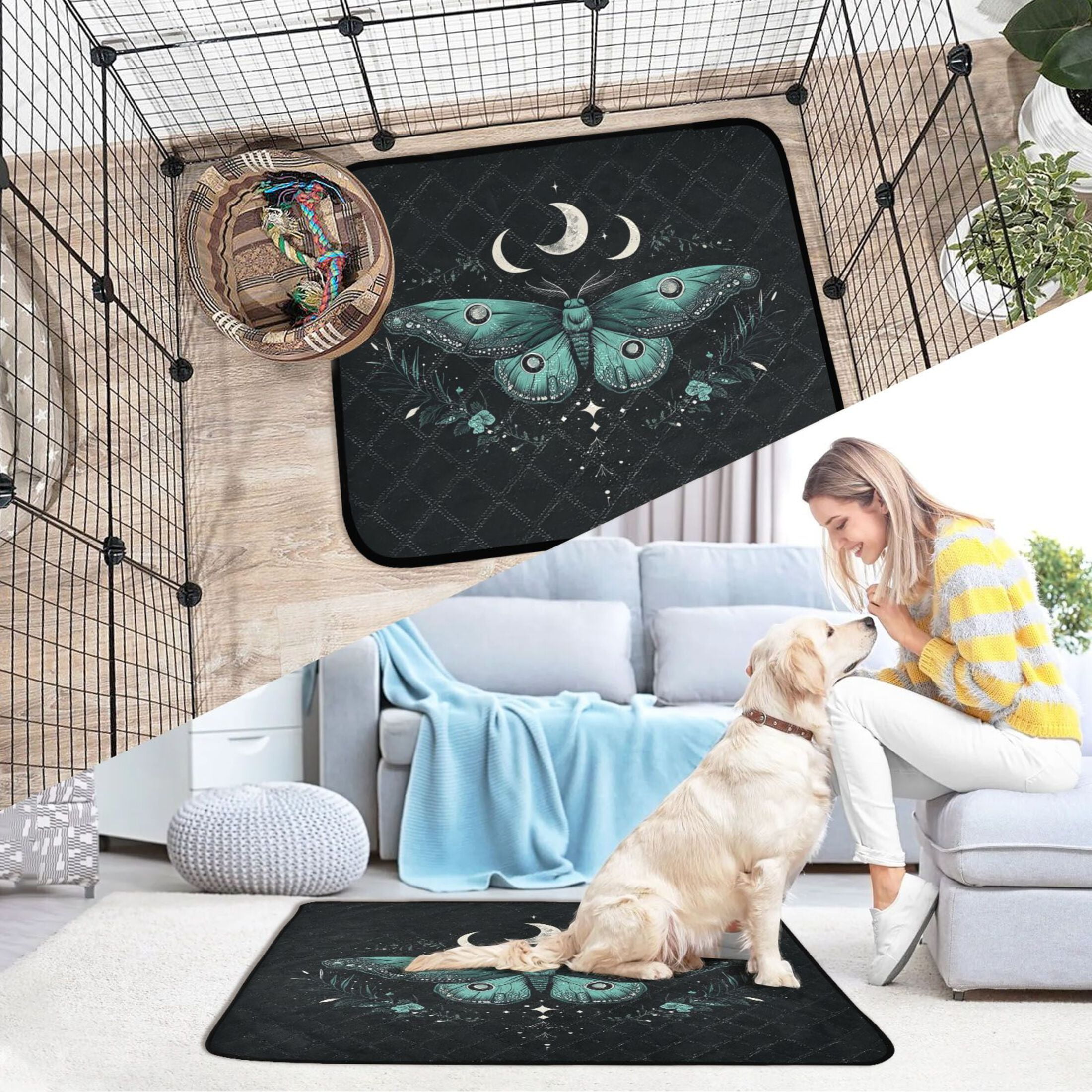 Qxltty Green Moth Cat litter Pads Pet Set of 3 Diaper Mats Center Anti-leakage Layer Absorbent Soft and Comfortable