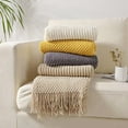 thumbnail image 4 of Fennco Styles Beige Knitted Soft Fringe Throw Blanket 50" x 60" – Cozy Textured Decorative Sofa & Bed Throw, Warm Lightweight Boho Blanket for Living Room, Bedroom, Home Décor, 4 of 4