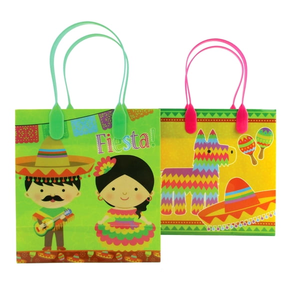 TINYMILLS Fiesta Party Favor Bags Treat Bags with Handles for Kids Birthdays Party Favors Pack of 12