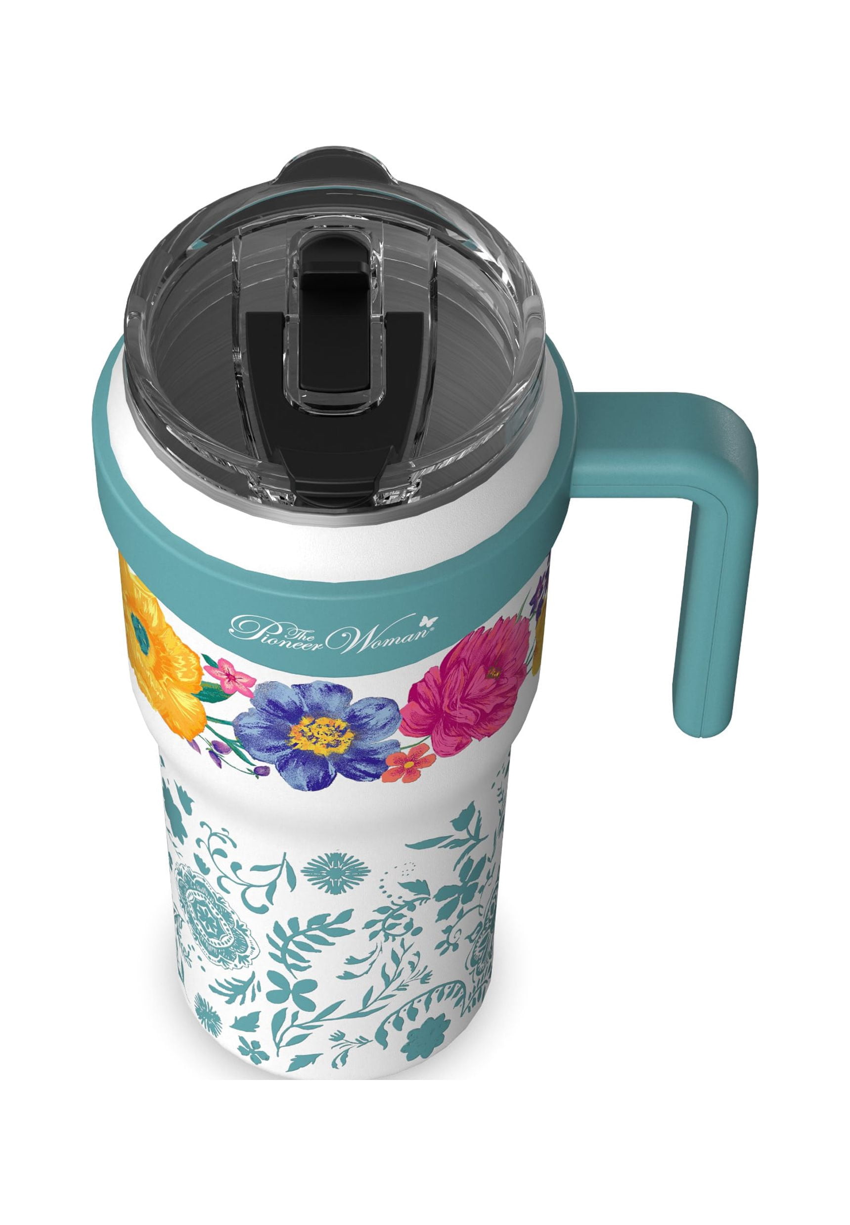 The Pioneer Woman 40 oz Brilliant Blooms Stainless Steel Tumbler, White