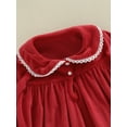 thumbnail image 3 of Faithtur Robe Fille Enfant Manches Longues Col à Revers Boutons Taille Haute Évasée Décontractée Fête Robe Rouge, 3 of 7