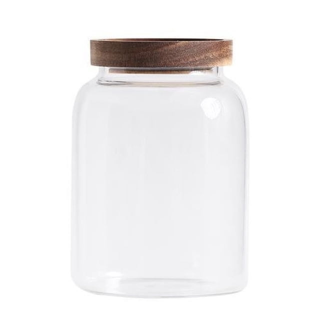 Tarro de vidrio de borosilicato para organizar la despensa, elegantes tarros herméticos para alimentos para café, frutas secas, dulces, galletas, con tapa de madera hermética, 42 FL OZ, resistente a