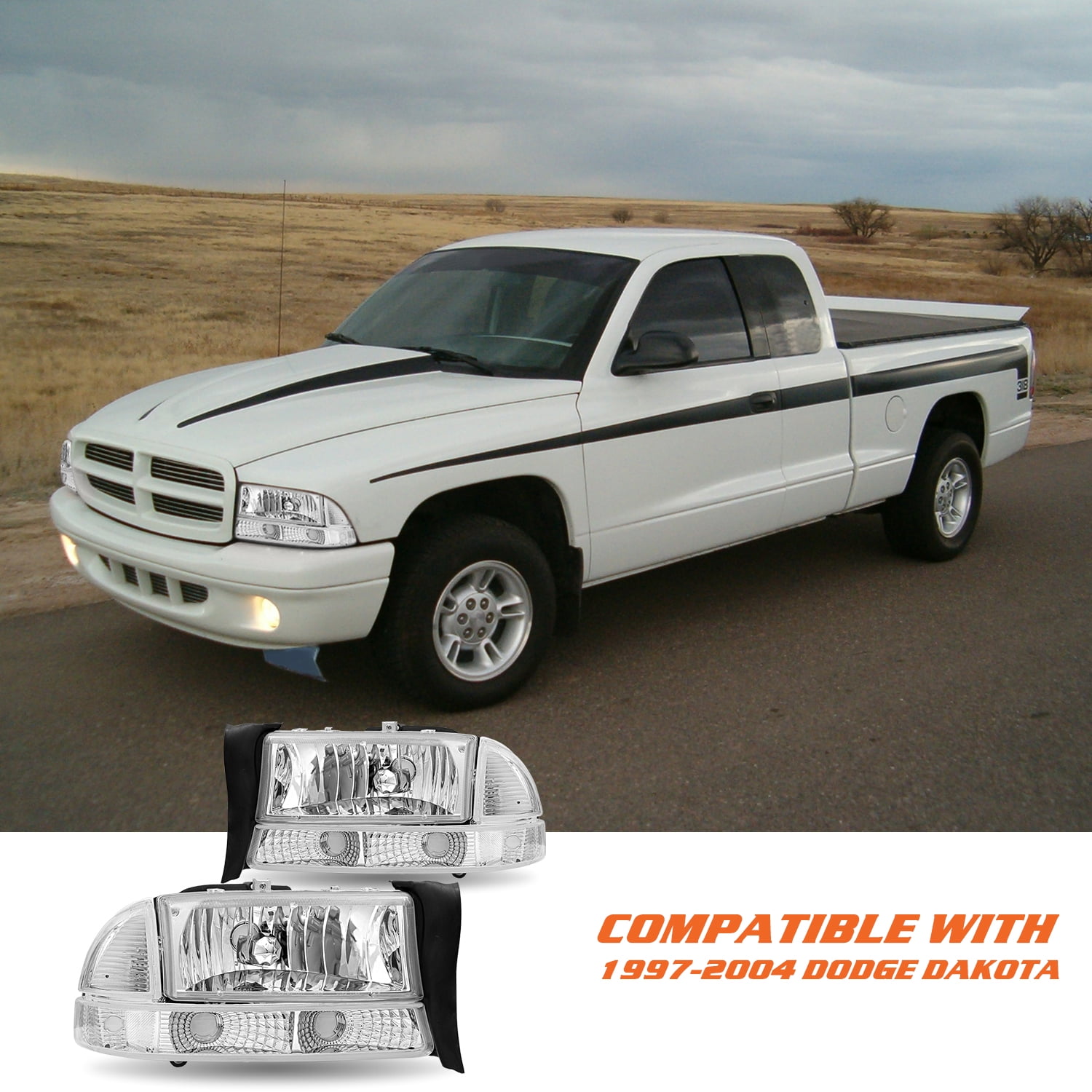 For 1997-2004 Dodge Dakota 1998-2003 Durango Chrome Clear Headlights Left+Right