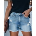 thumbnail image 5 of ONLYSHE Women's Casual Distressed Denim Shorts with Frayed Hem and Pockets, 5 of 6