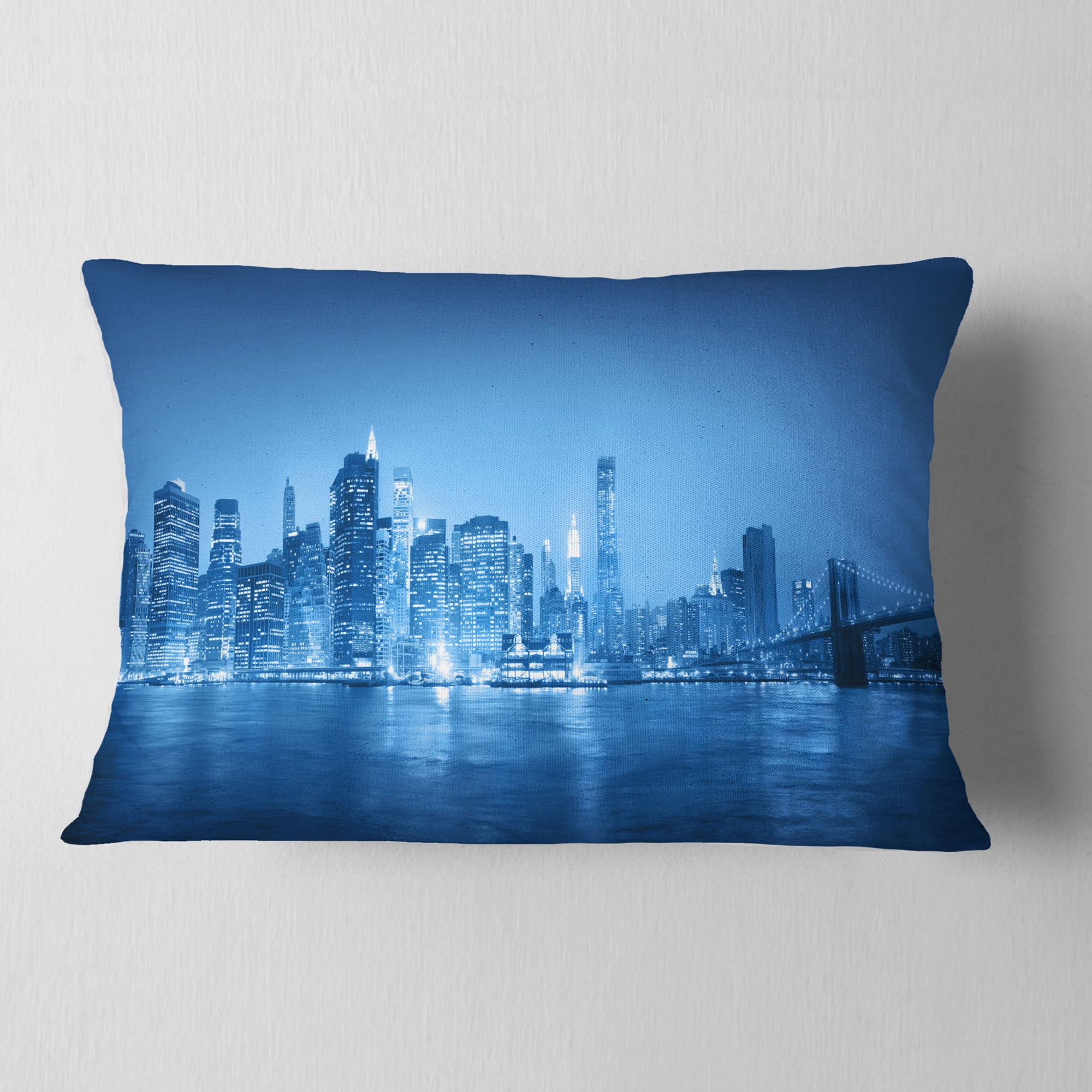 Designart Blue Panorama of New York City - Cityscape Throw Pillow - 12x20