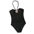 thumbnail image 2 of ITSAME Girls One-Piece Bathing Suit, Hanging Neck with Chest Pad Quick-Dry Summer Fashion Casual Beach Swimsuit Black 15-16T, 2 of 6