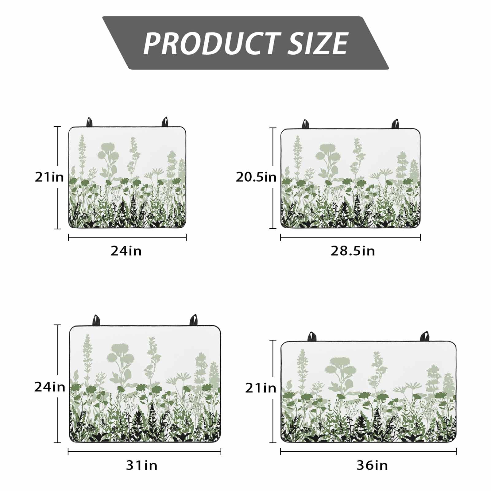 Green Floral Stove Top Cover for Electric Stove, Heat-proof & Non Slip Glass Top Stove Cover Protector, Spring Flowers Herb Silhouette Farmhouse Kitchen Flat Cooktop Rubber Mat 24x21 Inches
