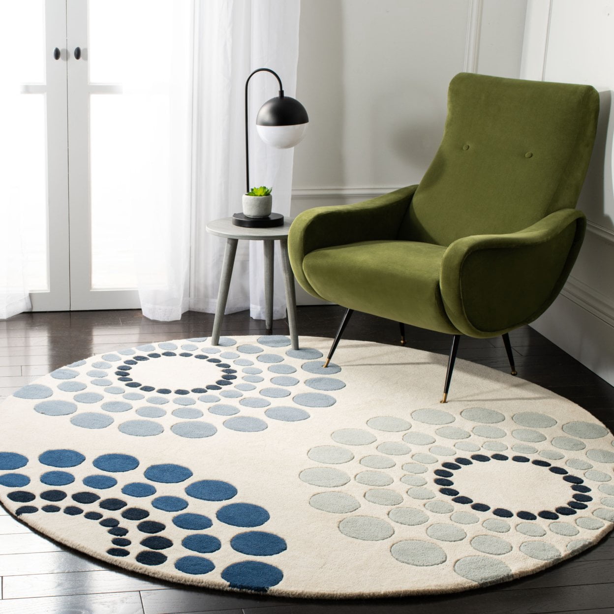 SAFAVIEH Soho Louise Polka Dots Wool Area Rug, Ivory/Multi, 8' x 8' Round