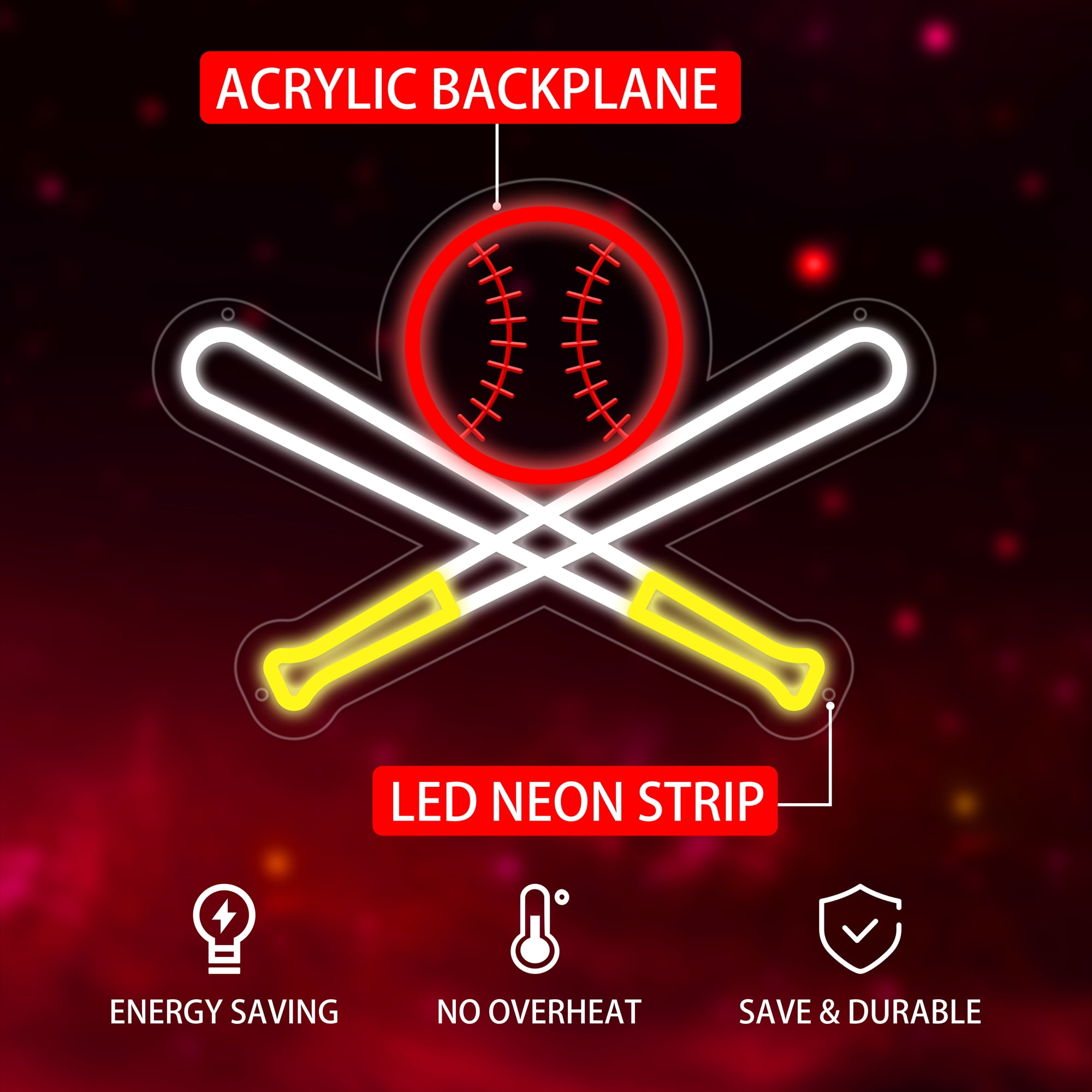 Baseball Neon Sign Dimmable Sport Wall Decor with USB Power, Gifts for Men & Boys Baseball Fan Accessories, Neon Sign for Wall Decor, LED Neon Lights for Man Cave