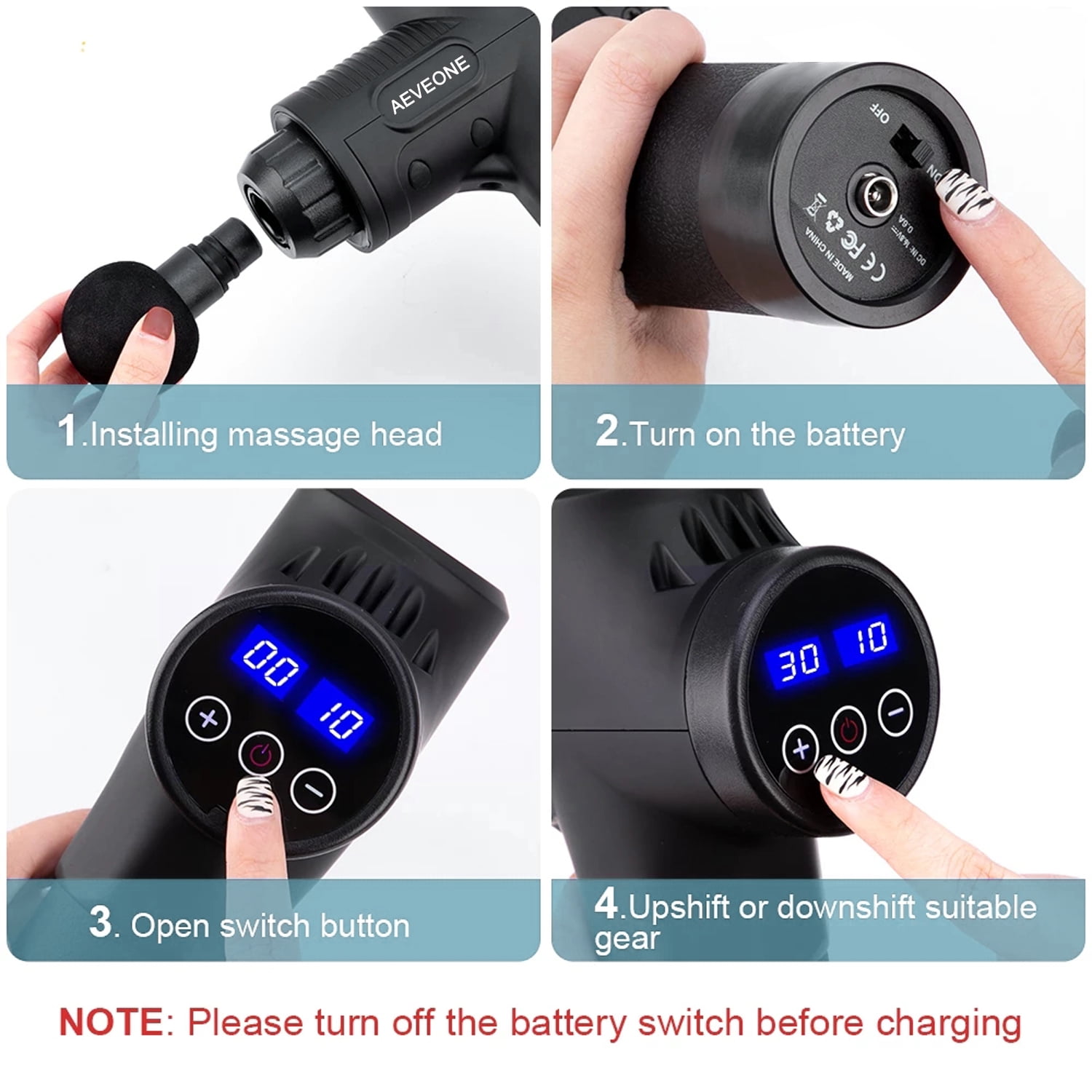 AEVEONE Massage Gun Deep Tissue 30 Speeds Handheld Muscle Massager Personal Body Vibration Deep Electric Percussion Sports Massage Gun for Athletes Pain Relief Men &Women with Powerful Massager-Black
