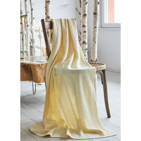 Saol Wool Blend Irish Blanket Cable Knit Throw 60 x 40 in Made in Ireland