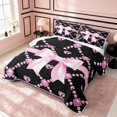thumbnail image 3 of Erosebridal Cartoon Bow Tie Quilt Full, Princess Ribbon Full Bedspread Sets, Black Reversible, Pink Diamond Bow, 3pcs (1 Coverlet and 2 Pillowcases), 3 of 7