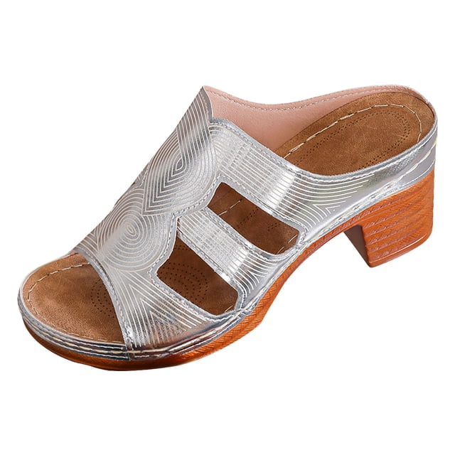 DAFEI Women Summer Sandals Women's Retro Chunky Heel Open Toe Sandals Summer Platform Openwork Soft Sole Comfortable Sandals
