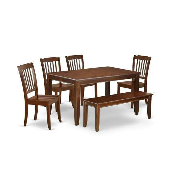 East West Furniture Dudley 6-piece Dining Set with Rectangular Table in Mahogany