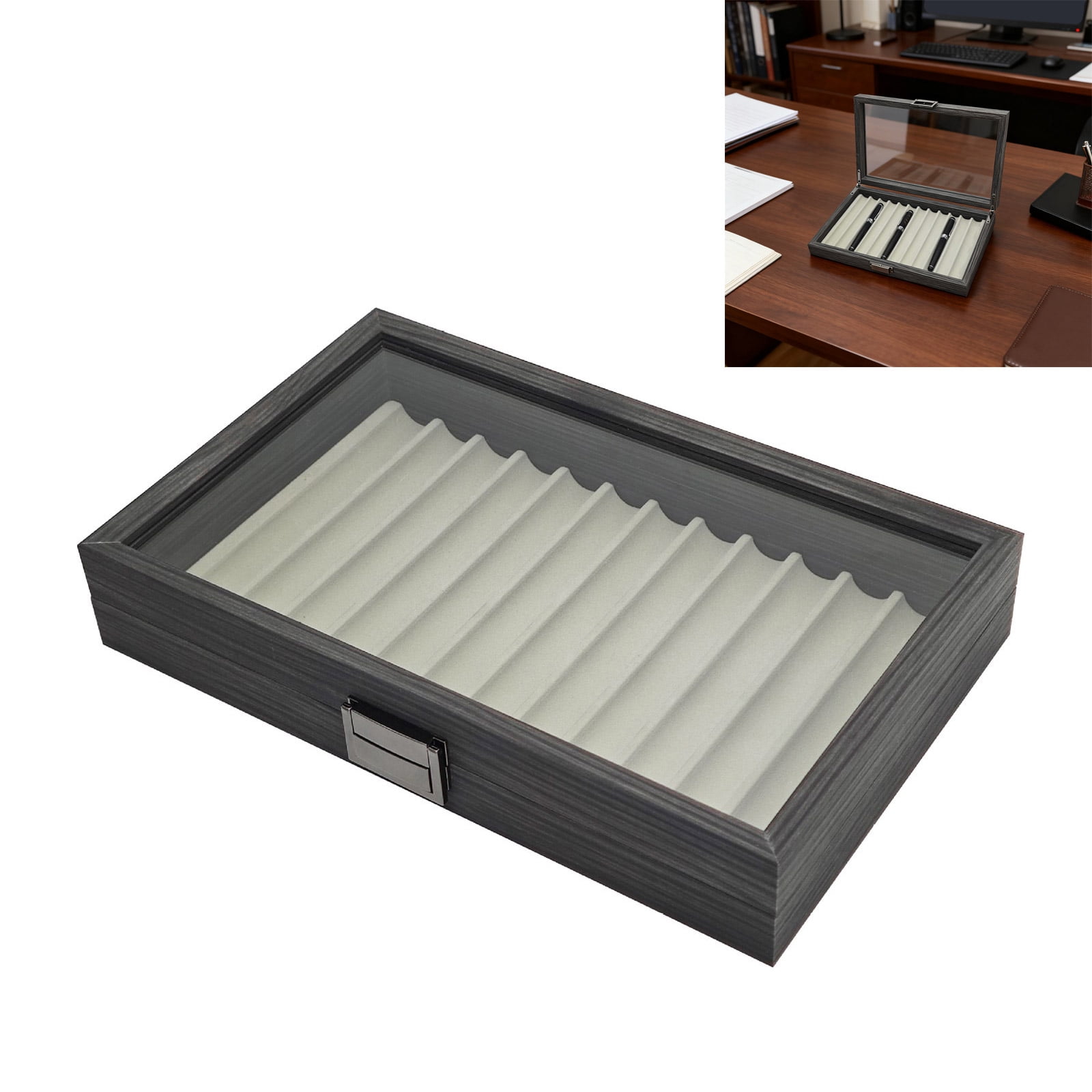 Wooden Fountain Pen Storage Box 12 Slot Fountain Pen Display Tray Pens Organiser Case for Home Office Desk Accessory
