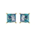 thumbnail image 3 of 14K Solid Gold Push Back Stud Earrings for Women | 3 cttw Princess Cut Blue Moissanite | Yellow Gold, 3 of 5