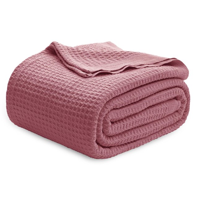 Manta para cama, 100% algodón, tamaño queen, tejido gofrado, rosa