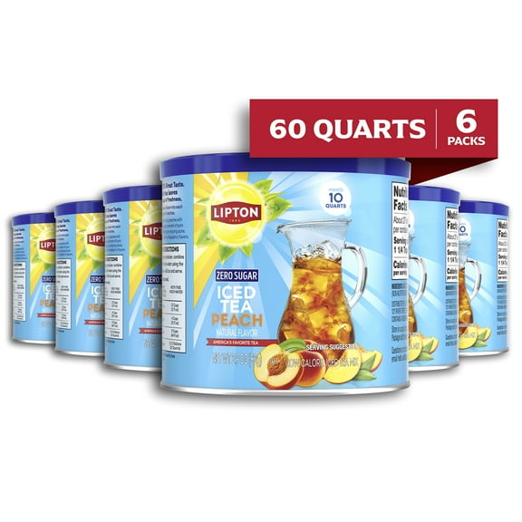 Lipton Zero Sugar Peach Iced Tea Mix, 10 Quarts, pack of 6