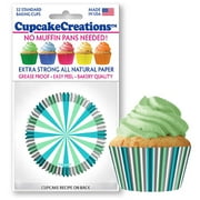 Cupcake Creations 32 Count Cupcake Baking Papers, Mint and Turquoise Stripes