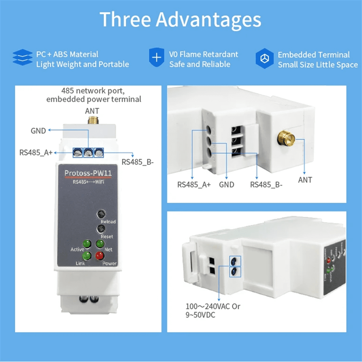 Din Rail RS485 to WiFi Converter Serial Device Server Alibaba Cloud IoT DC Power Supply PW11-M 9-50VDC,1 set x DIN-rail RS485 to WIFI serial port server PW11-M