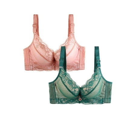 HCURIBAD Clearance! Bras for Women  Pack of 2 Sports Bra Women s Breathable Plus Size Lace Bra Womens Bras Sexy Wireless Bras for Women  Push up Bra  Bra Pack 2Pcs Underwear Red L