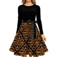 thumbnail image 4 of Halloween Dresses for Women Spider Ghost Crew Neck 1950s Cocktail Fall Dresses Long Sleeve Hepburn Retro Vintage Tea Length Dress with Belt 2XL, 4 of 5