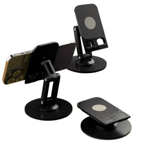 Cell Phone Stand with Anti-Slip Silicon Pad, Desktop Phone Holder, Phone Dock Compatible with All Mobile Phones-Black