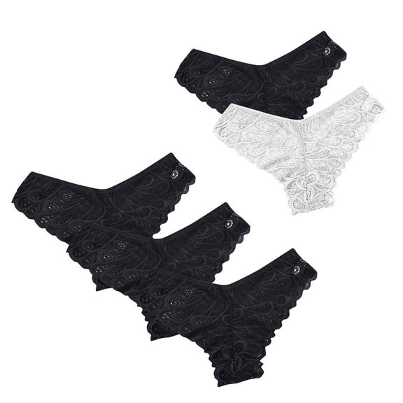 GERsome 5 Pack Lace Thongs for Women Low Rise Thongs Cheeky Panties Breathable Underwear Womens No Show Seamless Soft Underwear S-2XL