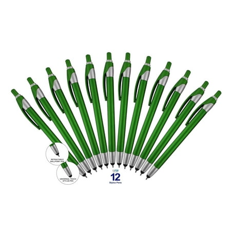 12 Pack Green Stylus with Ball Point Pen for iPad Mini, iPad 2/3, new iPad, iPhone 5 4S 4 3GS, iPod Touch, Motorola Xoom, Xyboard, Droid, Samsung Galaxy Asus (12 Pack (Best Stylus For Asus T100)