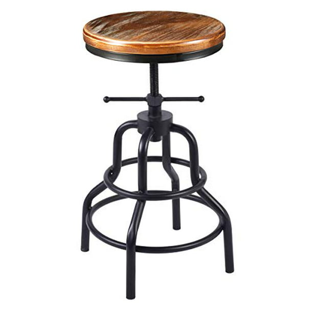 Industrial Bar Stools Swivel Wood Seat, Rustic Industrial Counter Height Stools