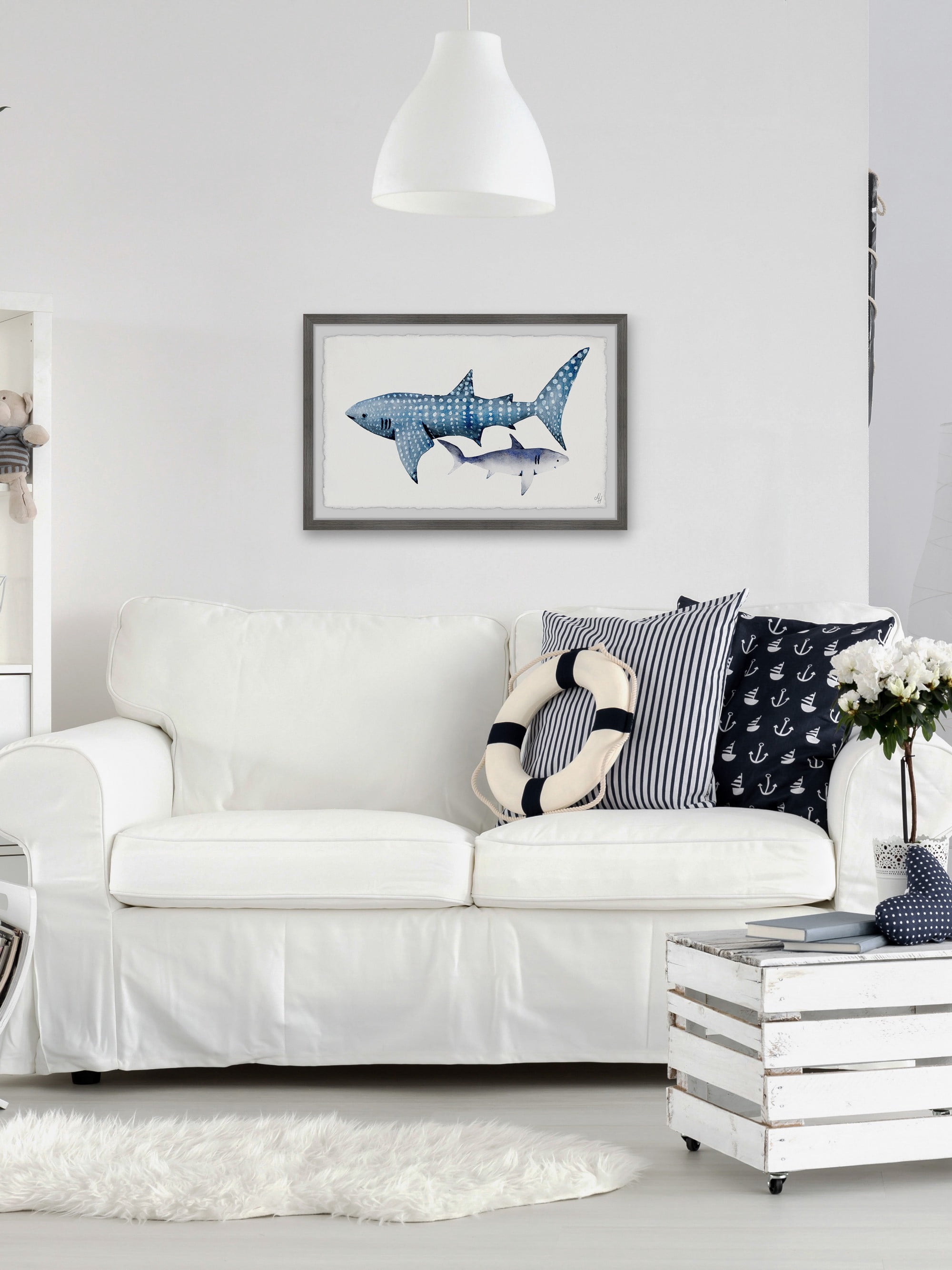 Marmont Hill White Dotted Shark Framed Wall Art