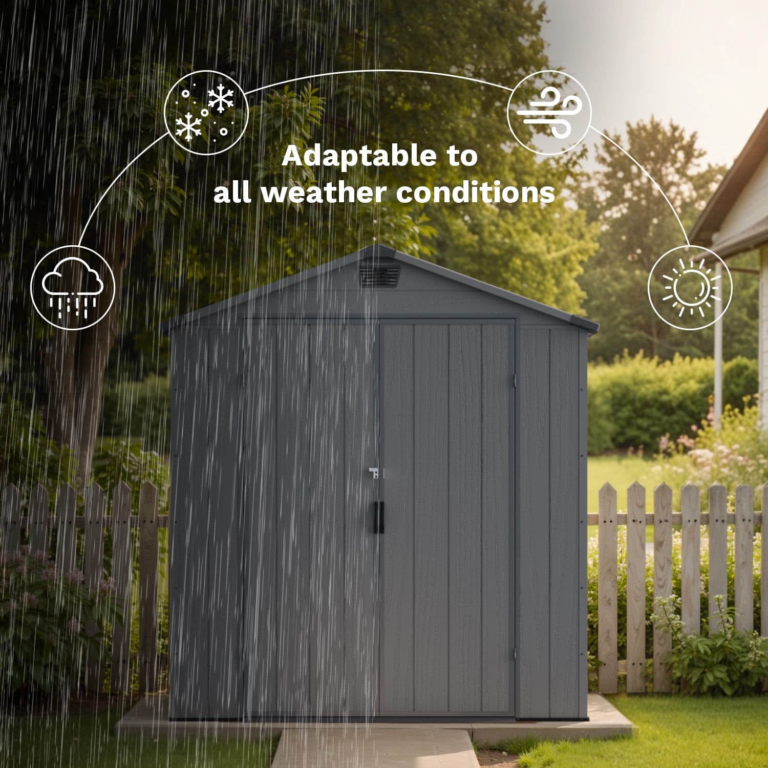 Patiowell 6'x6' Resin Storage Shed, Lockable Door & Window, Durable All-Weather Outdoor Shed for Garden & Tool Storage, Dark Gray