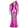 thumbnail image 3 of TiaoBug Girls Metallic One Shoulder Flared Jumpsuit 70s Disco Dance Outfit Kids Pageant Party Formal Romper Hot Pink 10, 3 of 7
