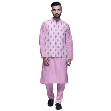 

Atasi Solid Kurta Pajama & Printed Nehru Jacket Set For Mens Party Wear