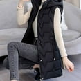 thumbnail image 5 of SELONE Womens Long Puffer Vest Cotton Zipper Detachable Hooded Jacket with Pockets Sleeveless Tops Solid Warm Outerwear, 5 of 7