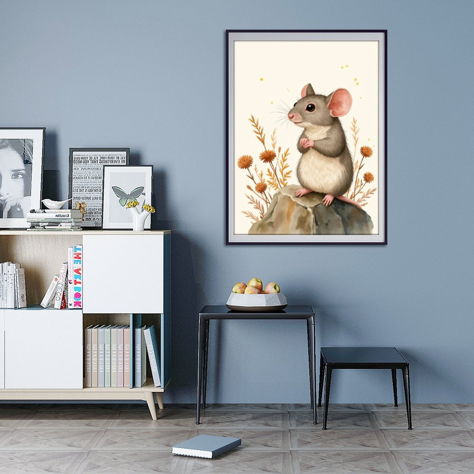 Diamond Art Kit for Adults, Cute Mouse On Rock With Flowers Diamond Painting for Adults Beginners, DIY Diamond Art Painting Kits, 5D Diamond Painting Crafts for Home Decor 12x16 Frameless